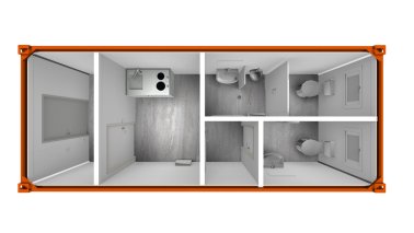 Anlagen-Container 6m mit Kleinküche und Sanitärbereich
