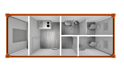 Anlagen-Container 6m mit Kleinküche und Sanitärbereich
